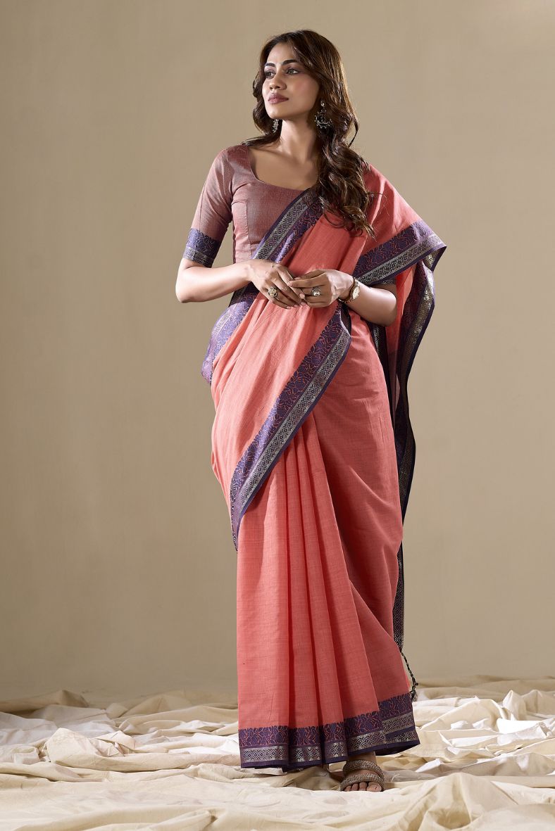 Contessa Peach Handloom Cotton Saree