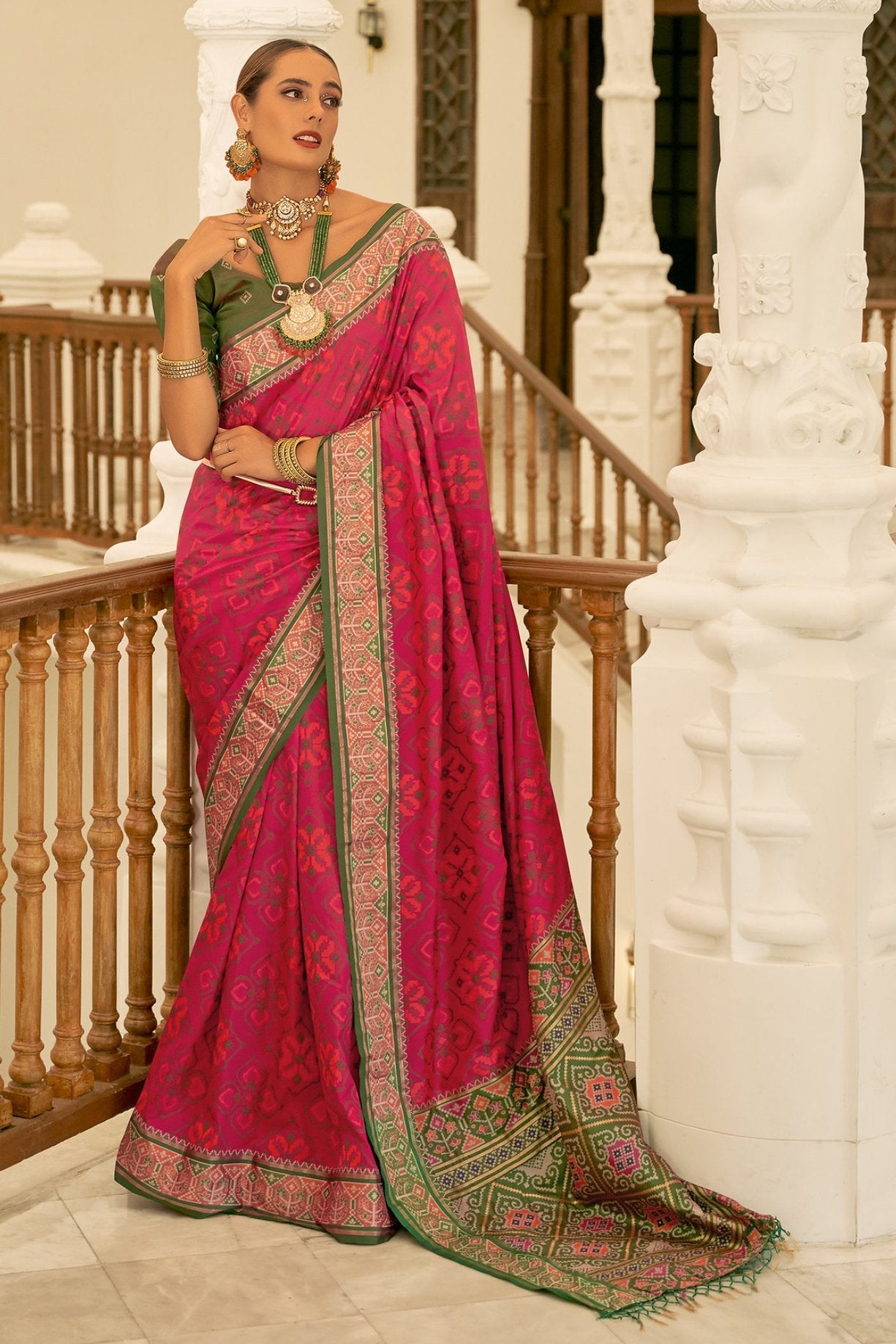 Lotus Pink Woven Patola Silk Saree