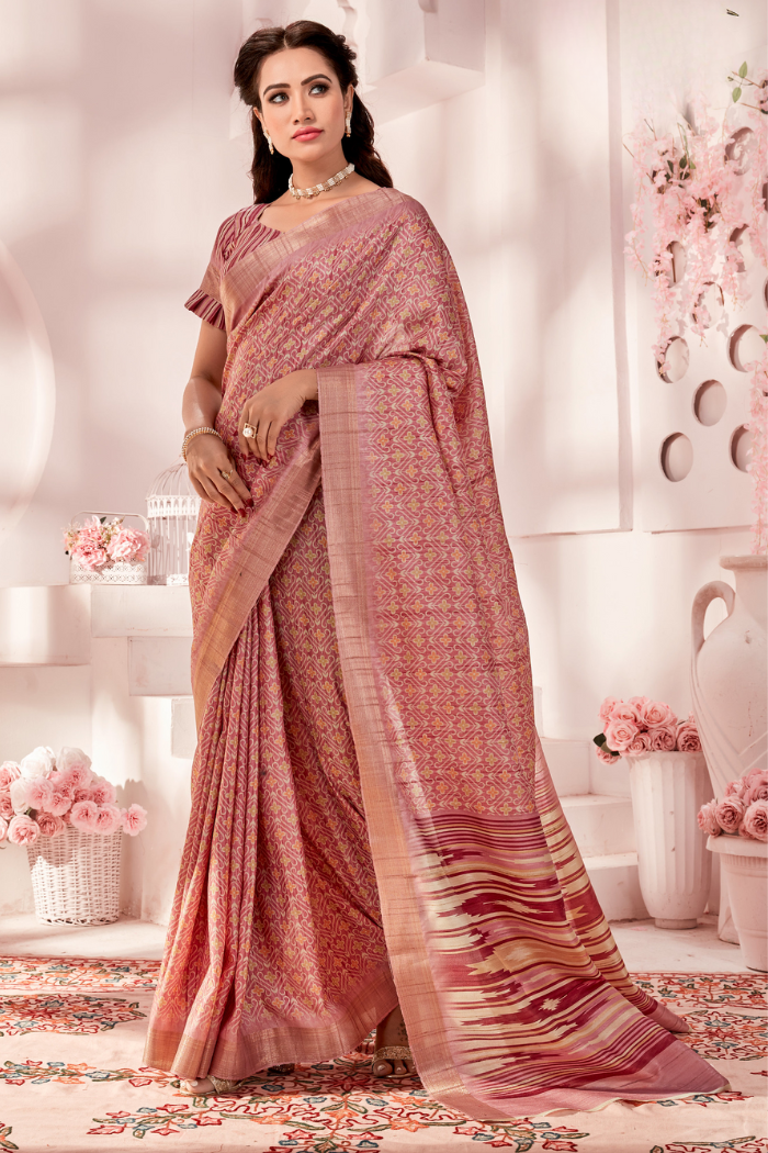 Petite Orchid Peach Kota Silk Saree