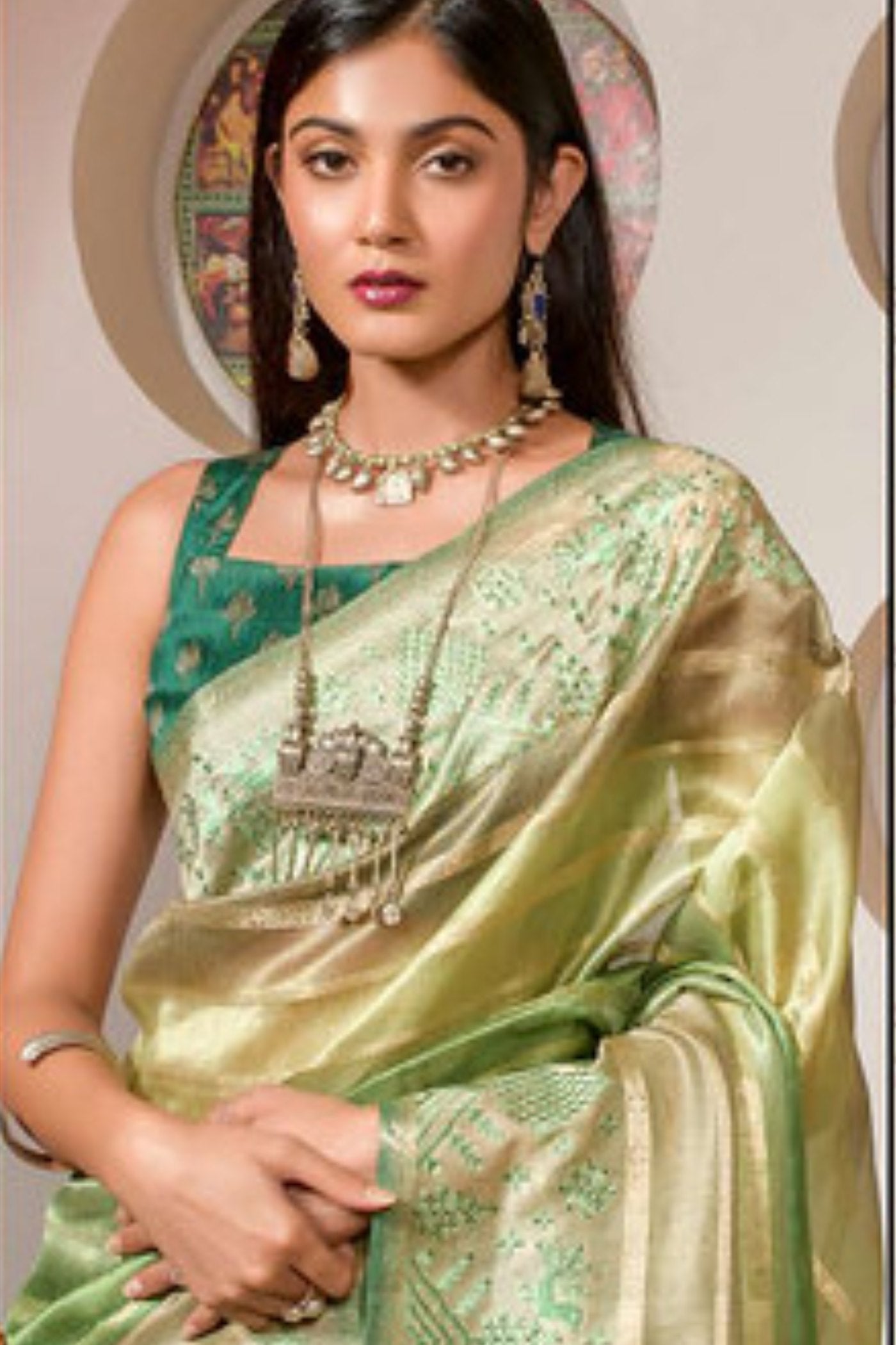 Olivine Green Organza Saree