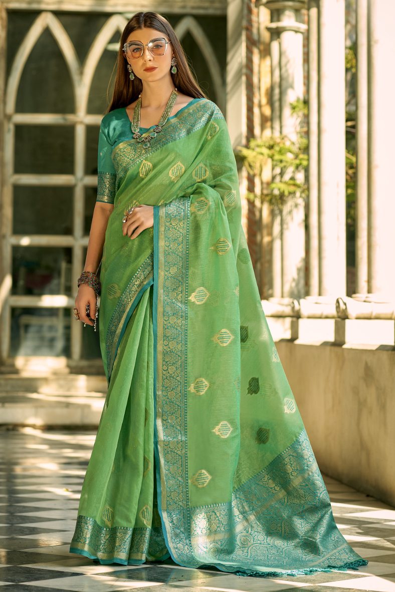 Fern Green Woven Banarasi Silk Saree