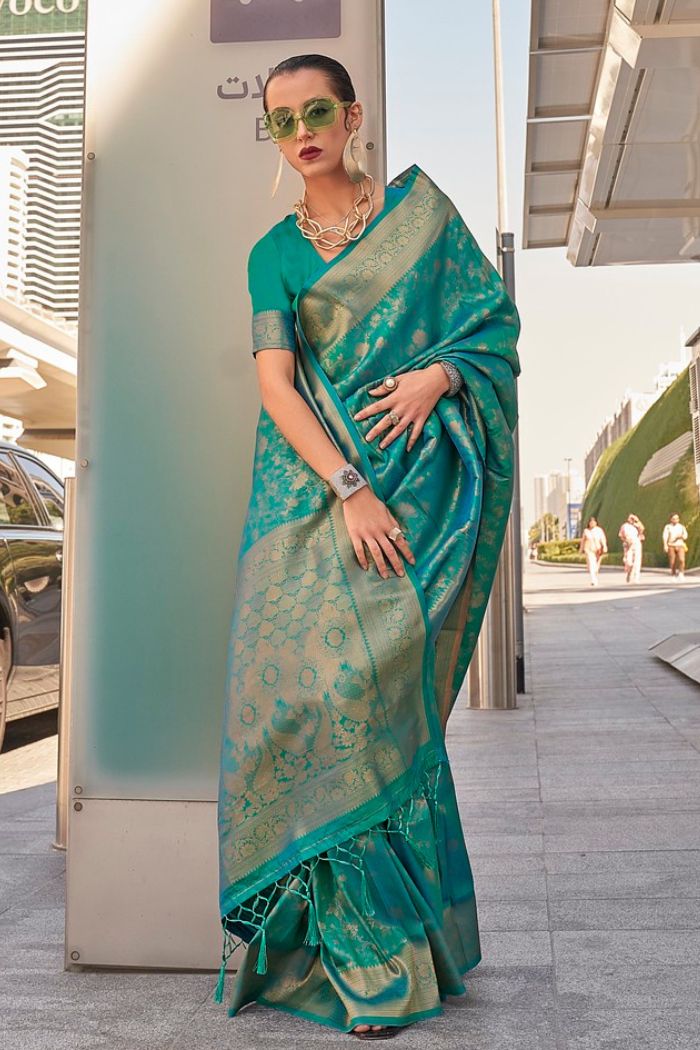 Atoll Blue Banarasi Handloom Saree