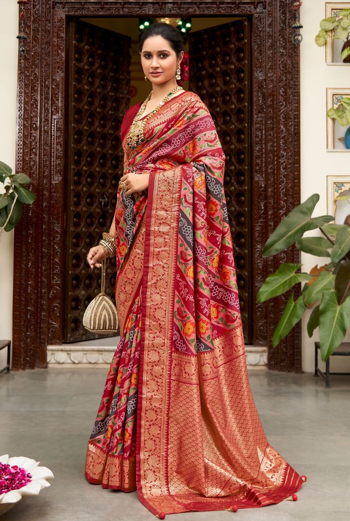 Monarch Red Banarasi Patola Silk Saree