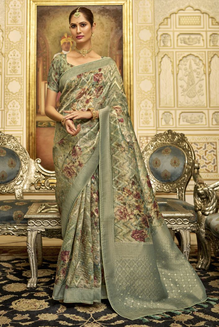 Clay Creek Green Organza Tissue Silk Saree