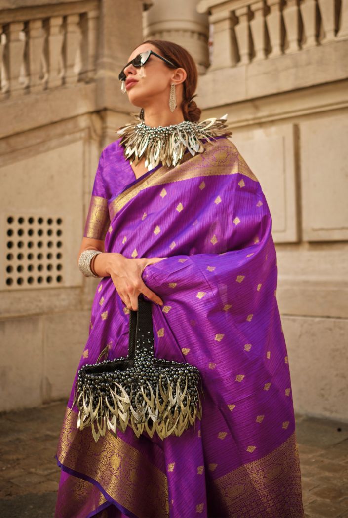 Royal Purple Banarasi Handloom Khadi Silk Saree