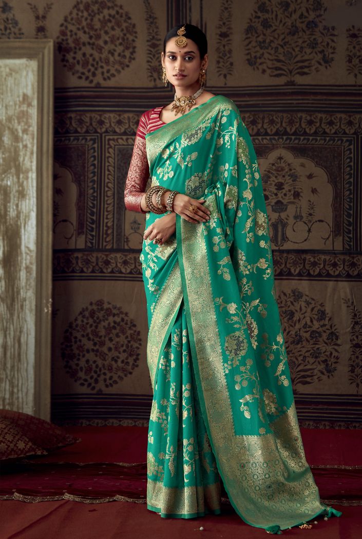 Emerald Green Designer Banarasi Silk Saree