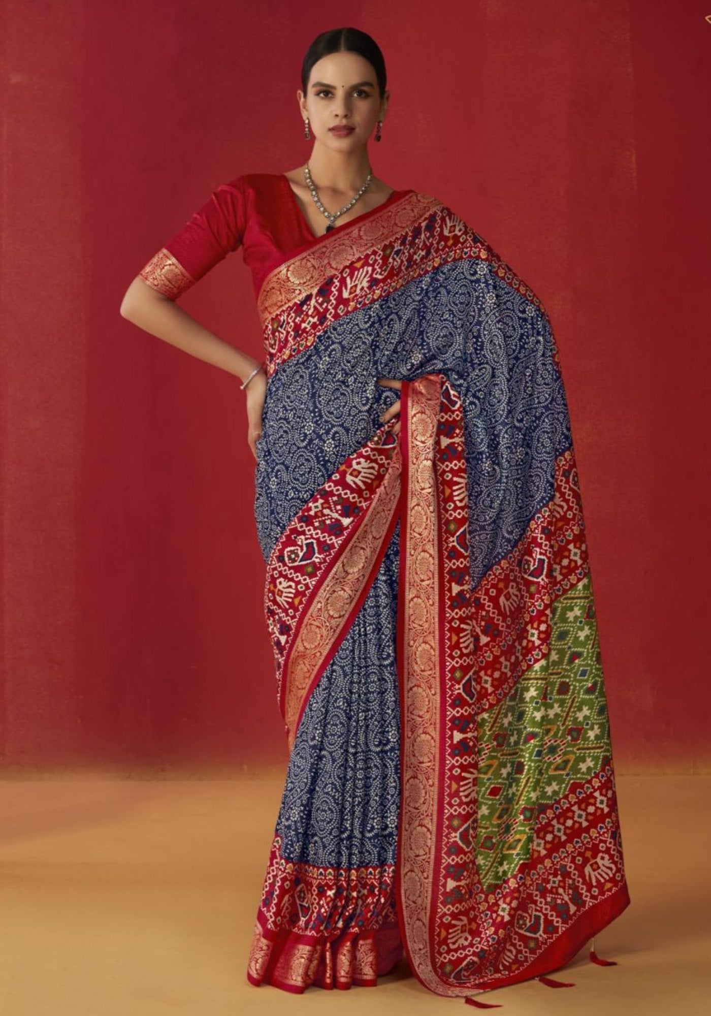 Gun Powder Blue Printed Tussar Silk Saree