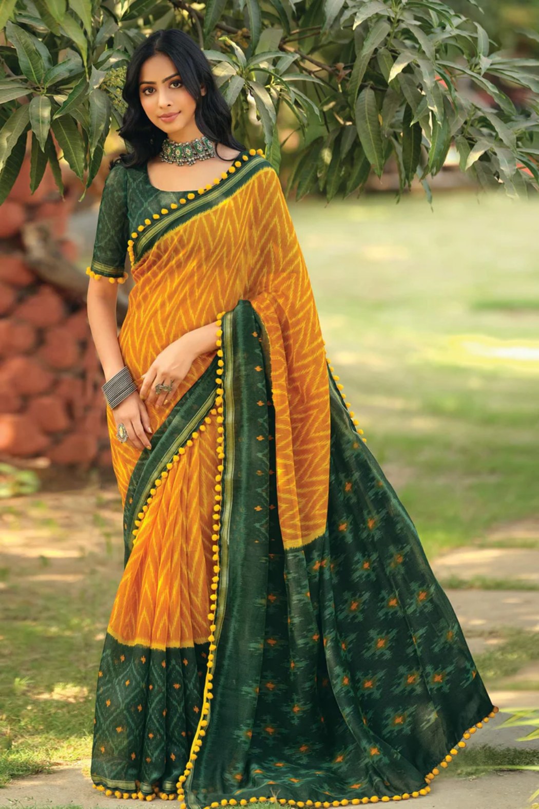 Ochre Yellow Mul Mul Cotton Saree