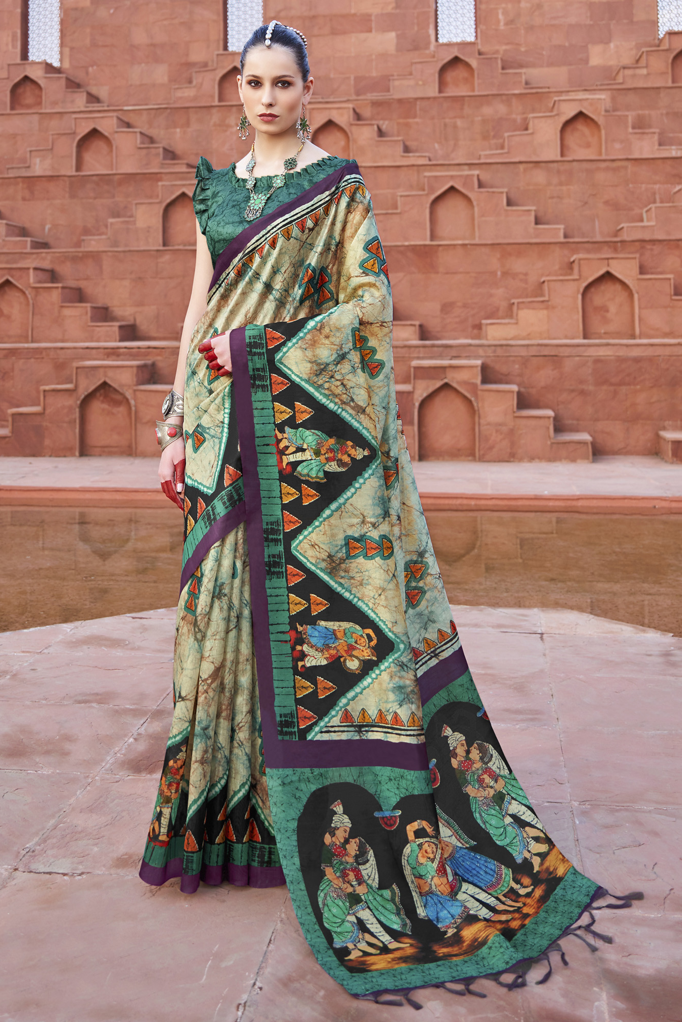 Oxley Green Handloom Tussar Silk Saree