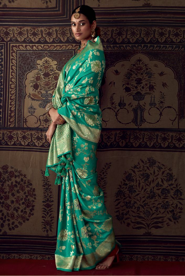 Emerald Green Designer Banarasi Silk Saree