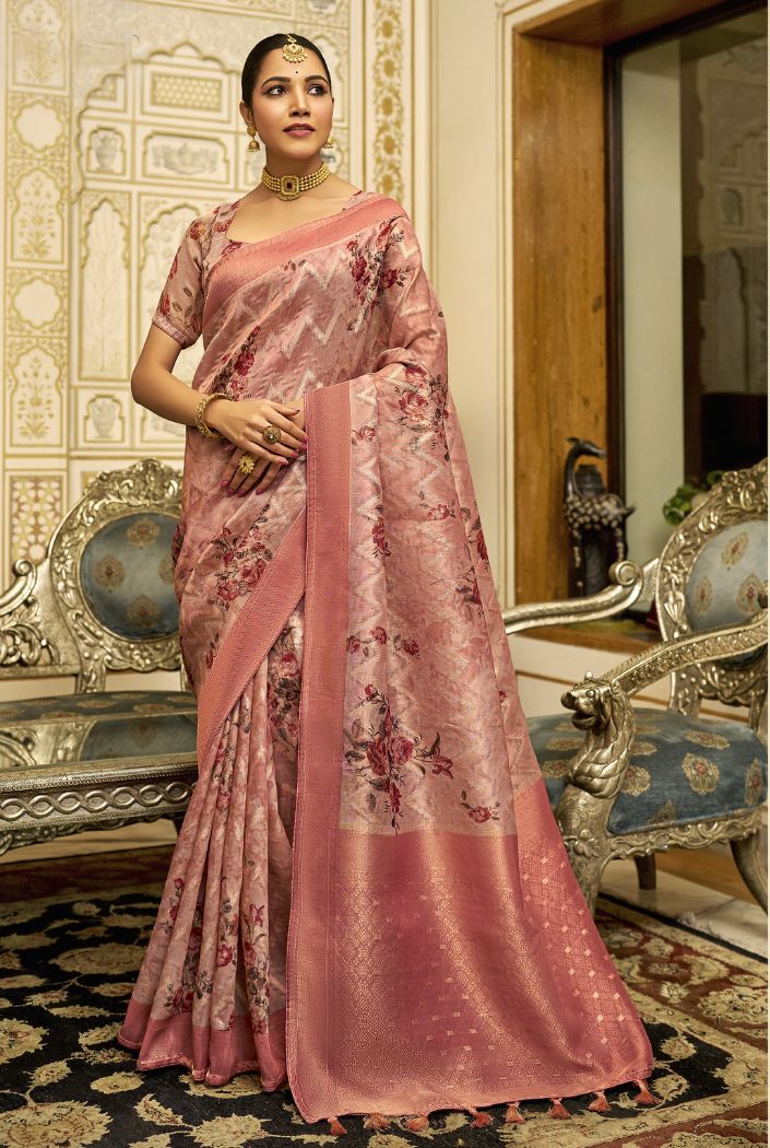 Contessa Pink Organza Tissue Silk Saree