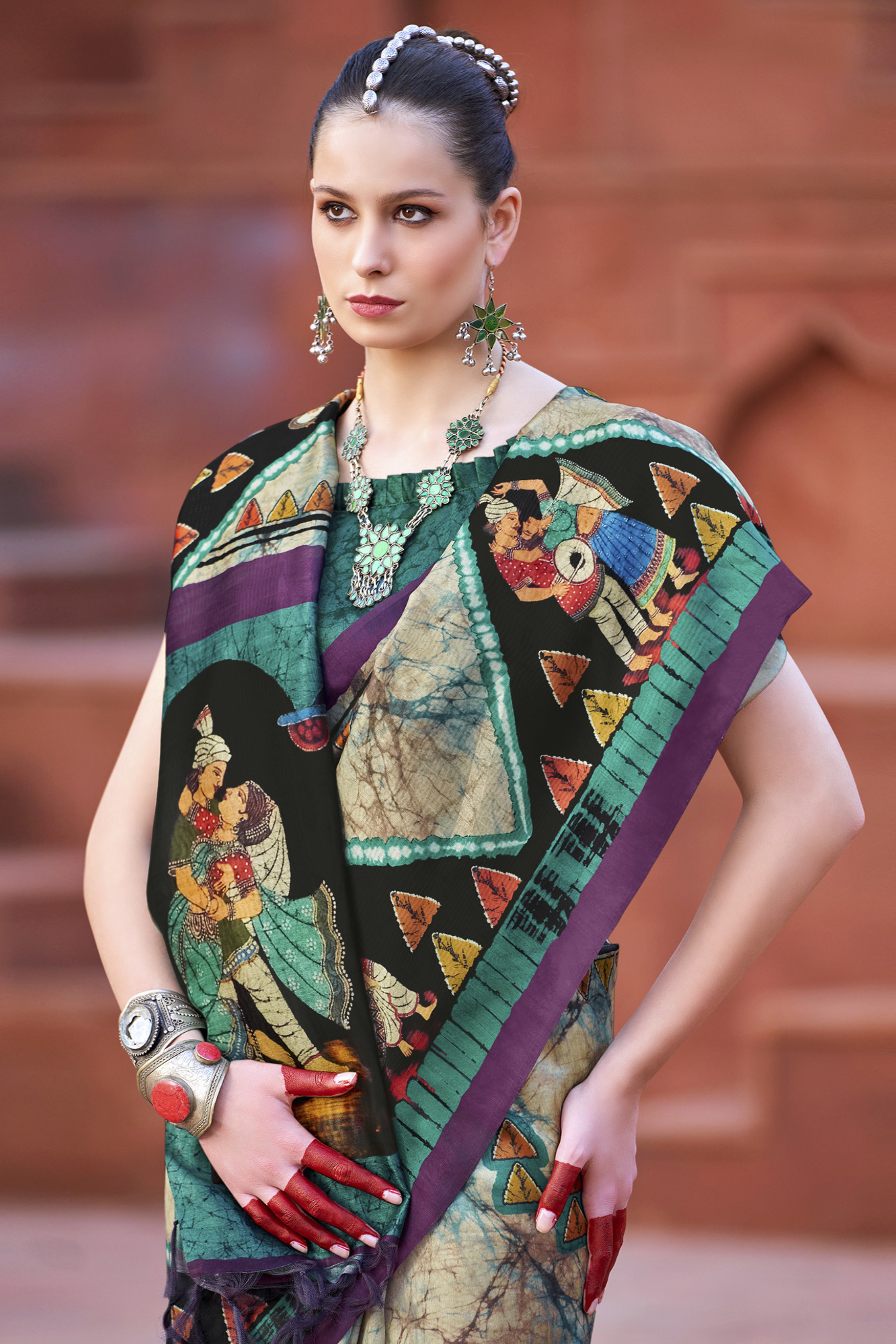 Oxley Green Handloom Tussar Silk Saree