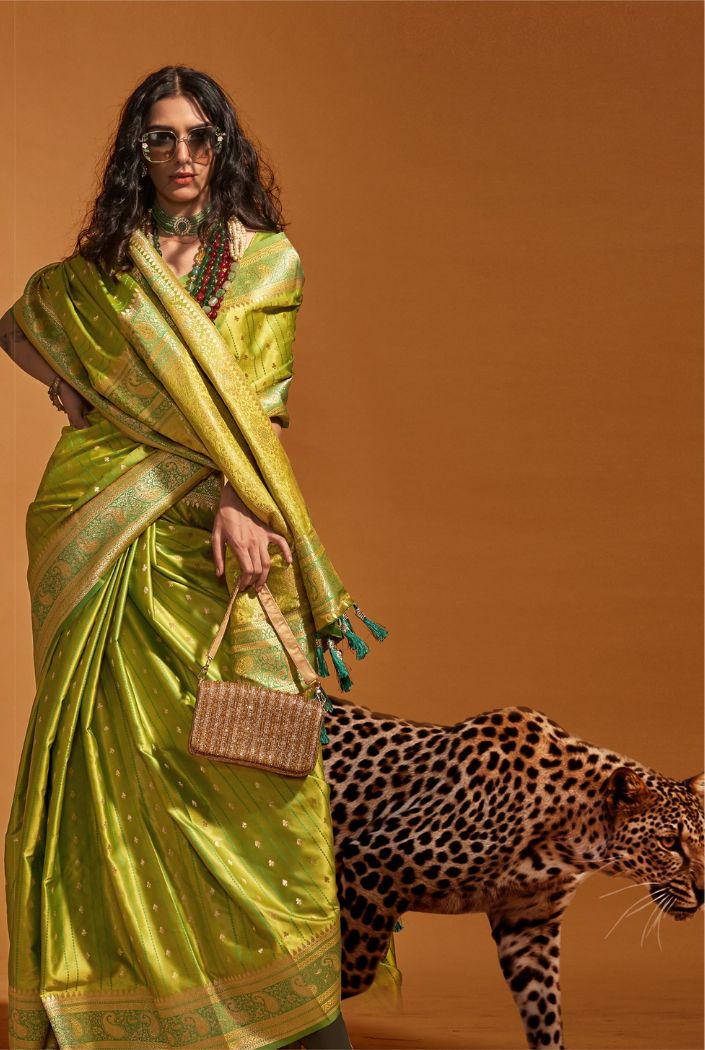 Alpine Green Handloom Satin Silk Saree