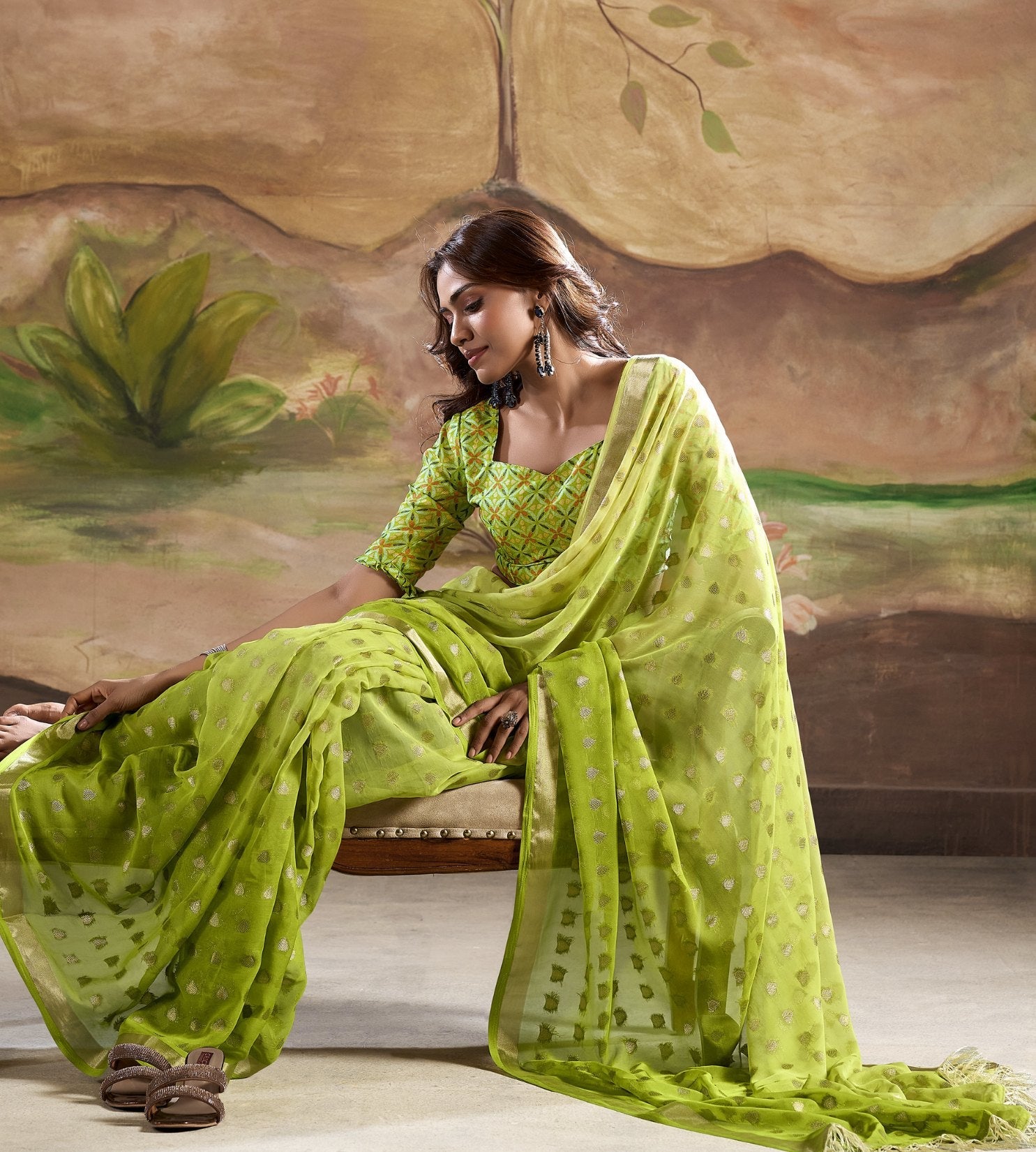 Celery Green Banarasi Georgette Saree