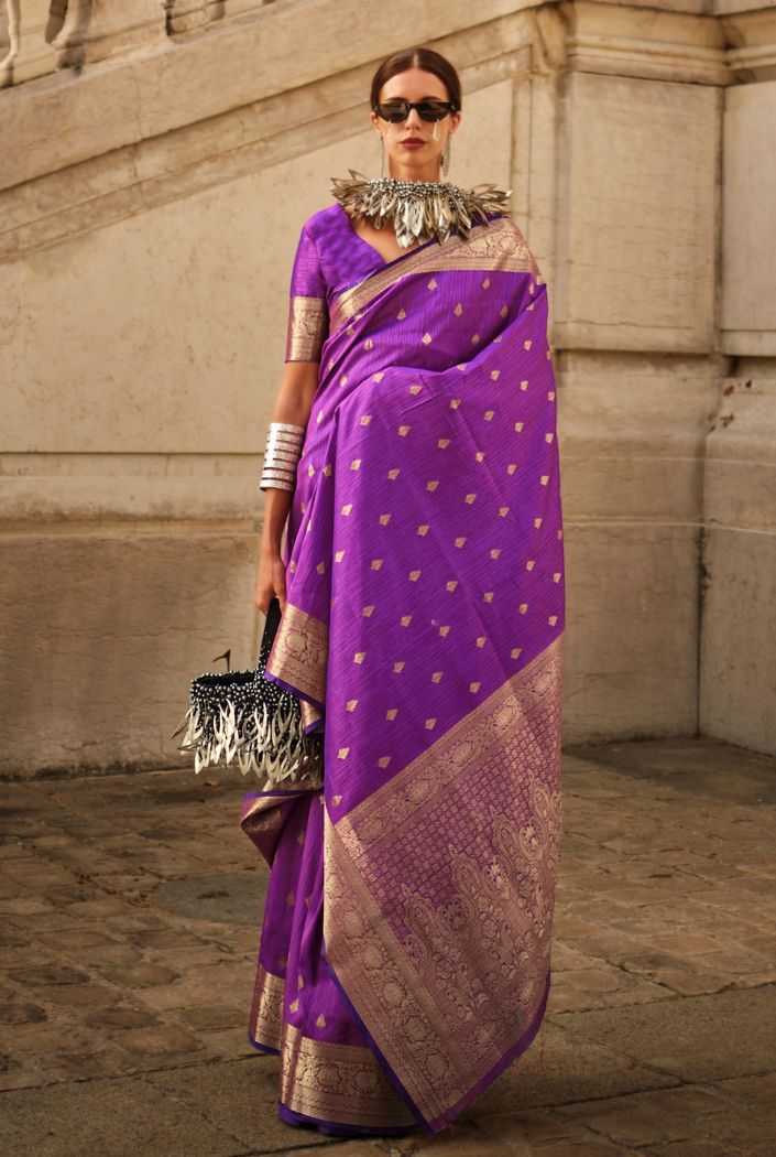 Royal Purple Banarasi Handloom Khadi Silk Saree