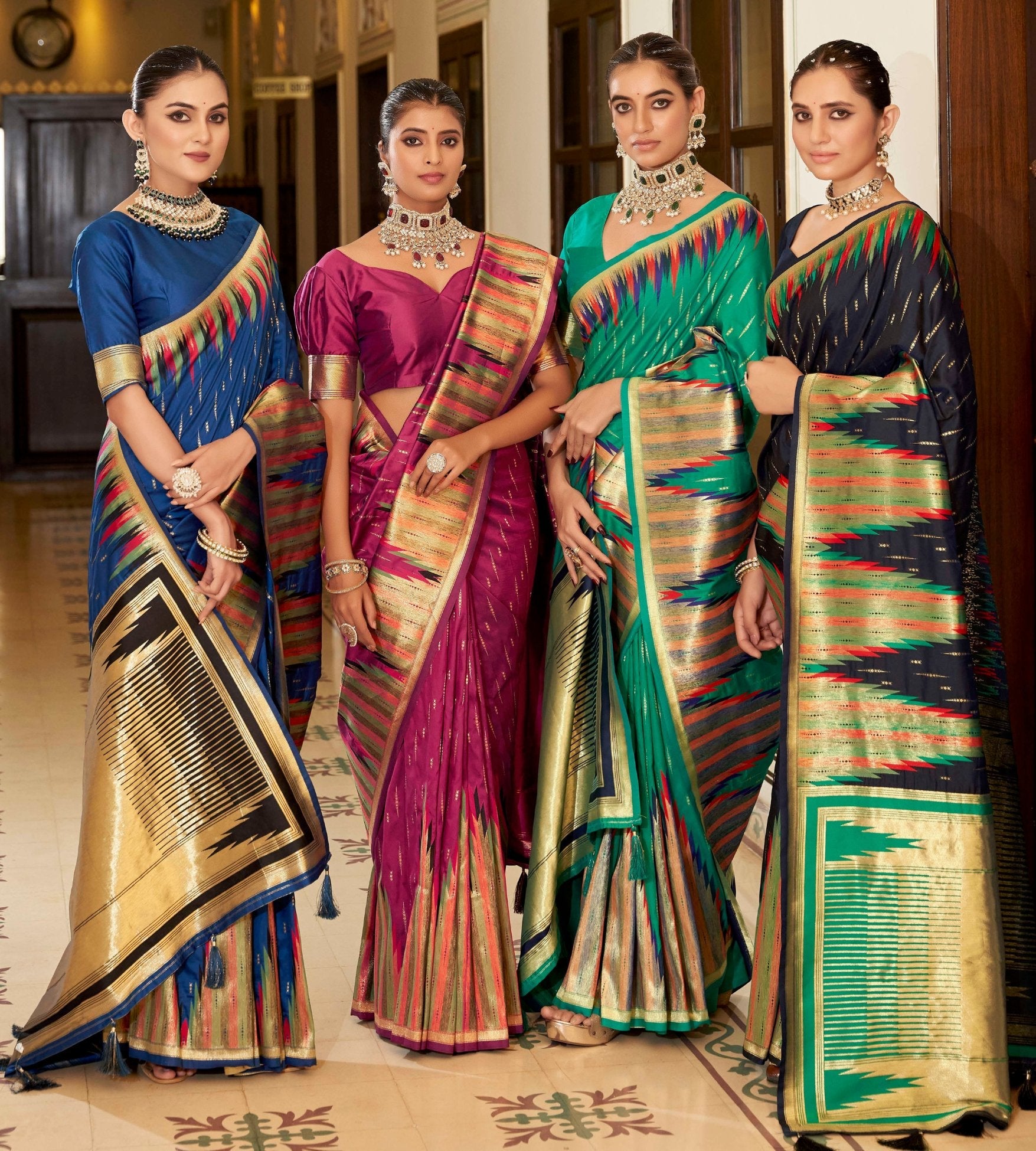 Ink Black Woven Tussar Silk Saree