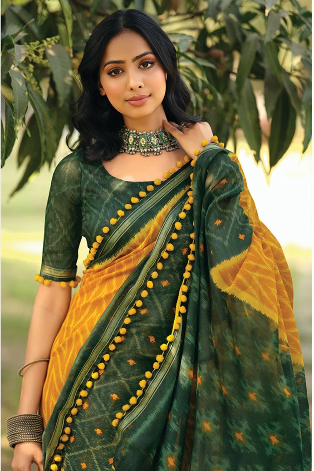 Ochre Yellow Mul Mul Cotton Saree