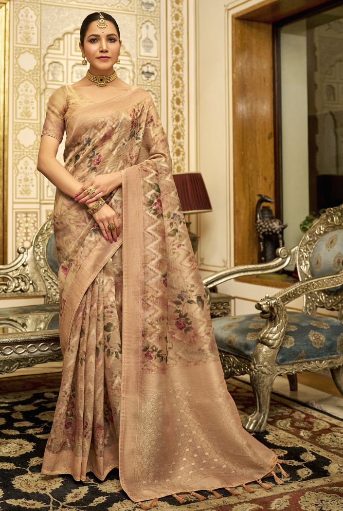 Gold Sand Golden Organza Tissue Silk Saree