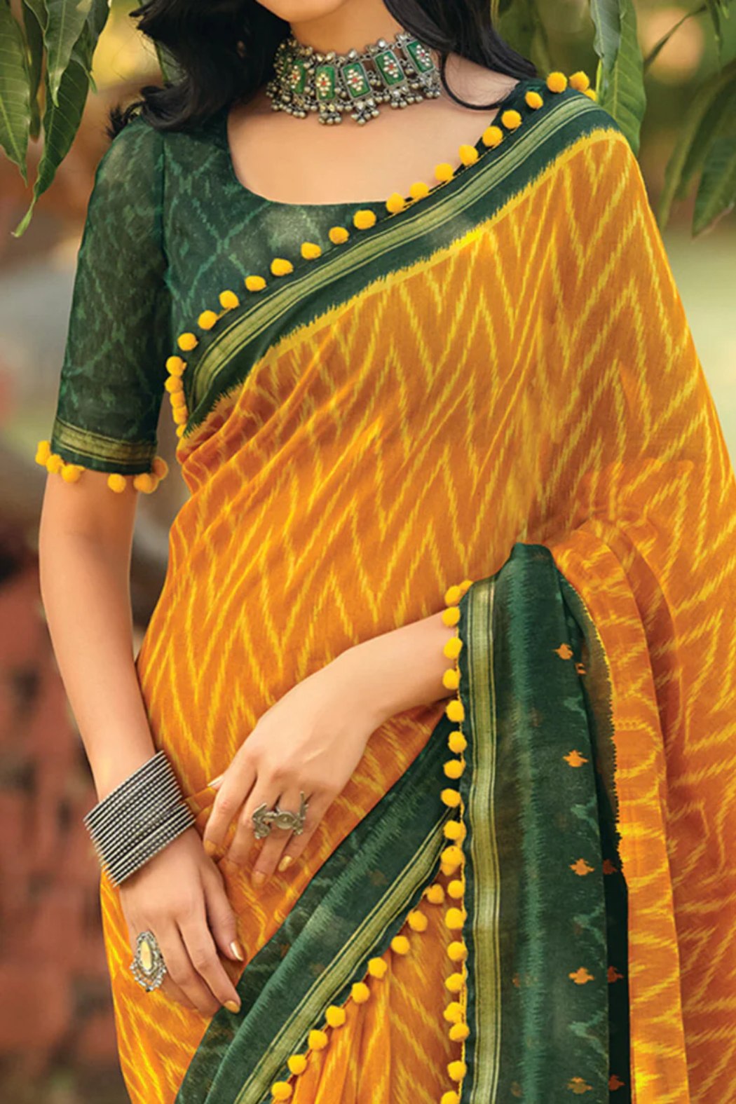 Ochre Yellow Mul Mul Cotton Saree