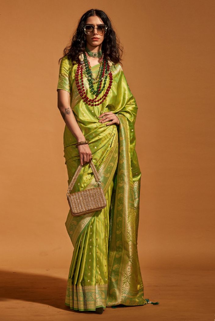 Alpine Green Handloom Satin Silk Saree