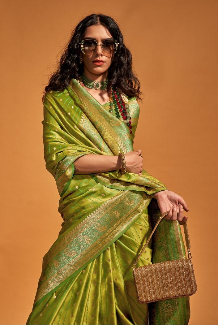 Alpine Green Handloom Satin Silk Saree