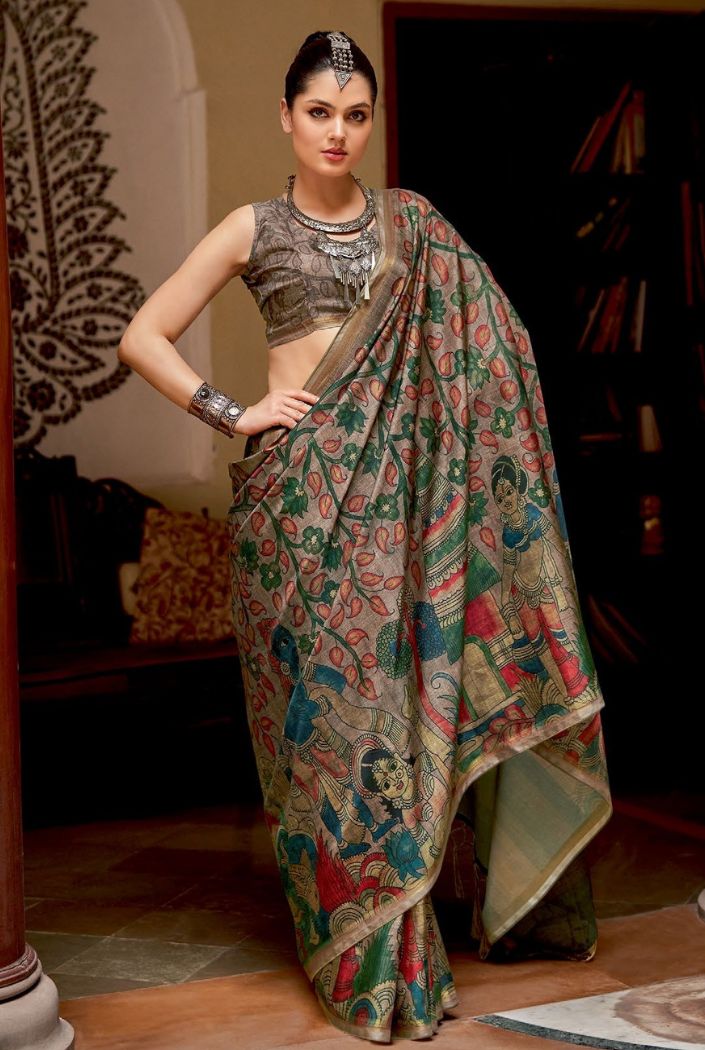 Judge Grey Chitrapatta Kalamkari Saree