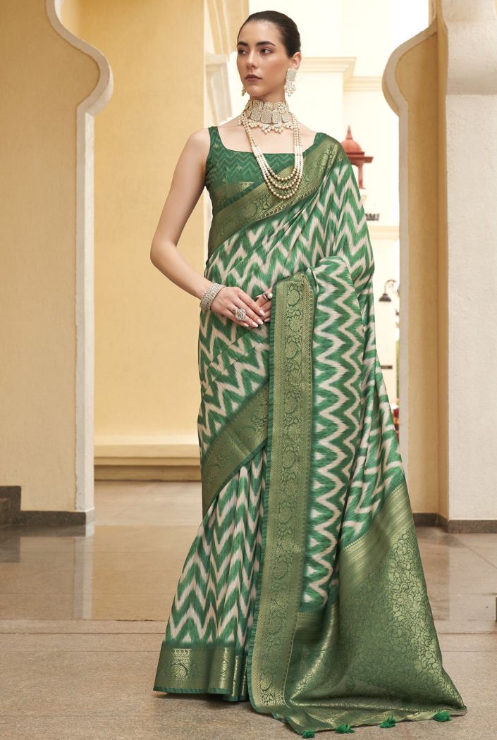 Nandor Green Digital Printed Tussar Silk Saree