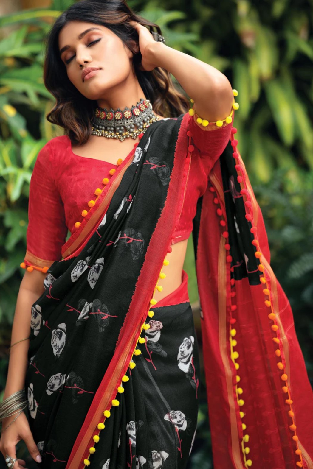 Heavy Metal Black Mul Mul Cotton Saree