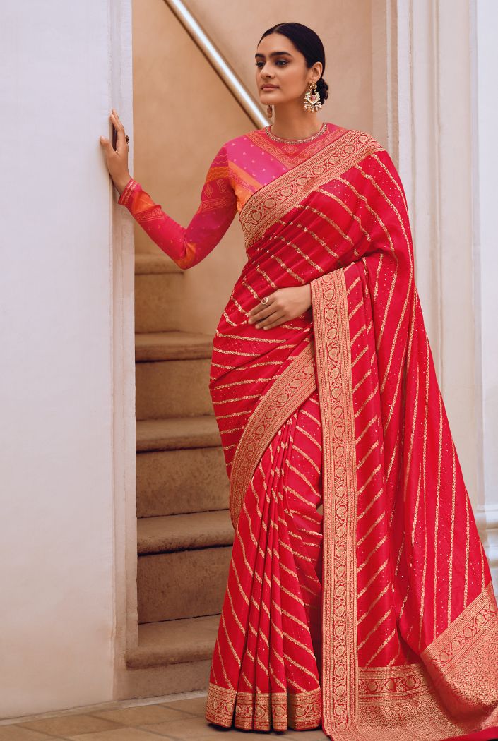 Shiraz Red Designer Banarasi Silk Saree