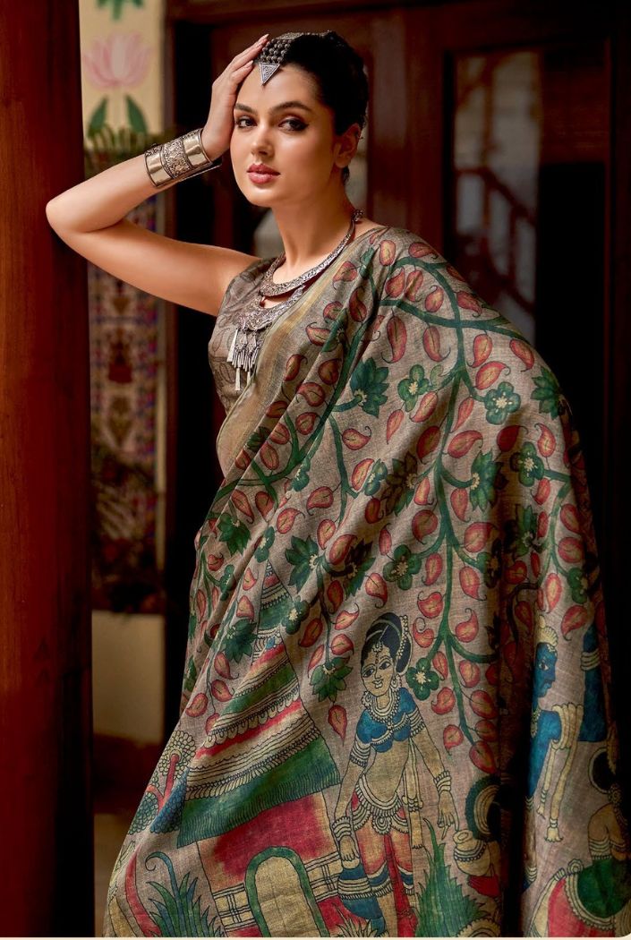 Judge Grey Chitrapatta Kalamkari Saree