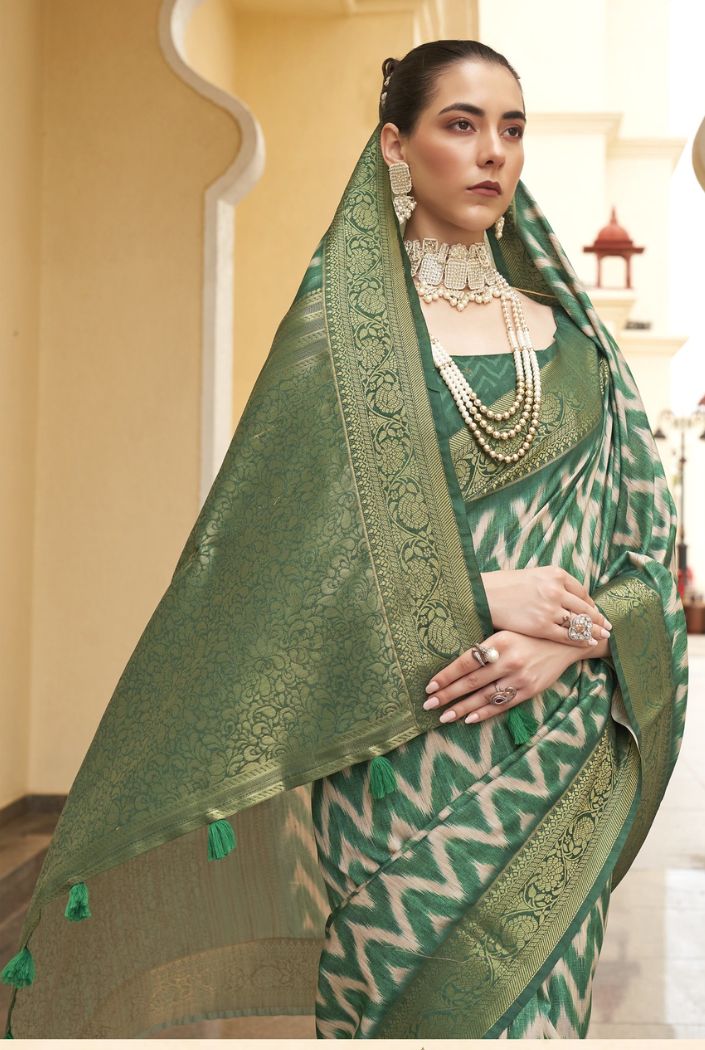 Nandor Green Digital Printed Tussar Silk Saree