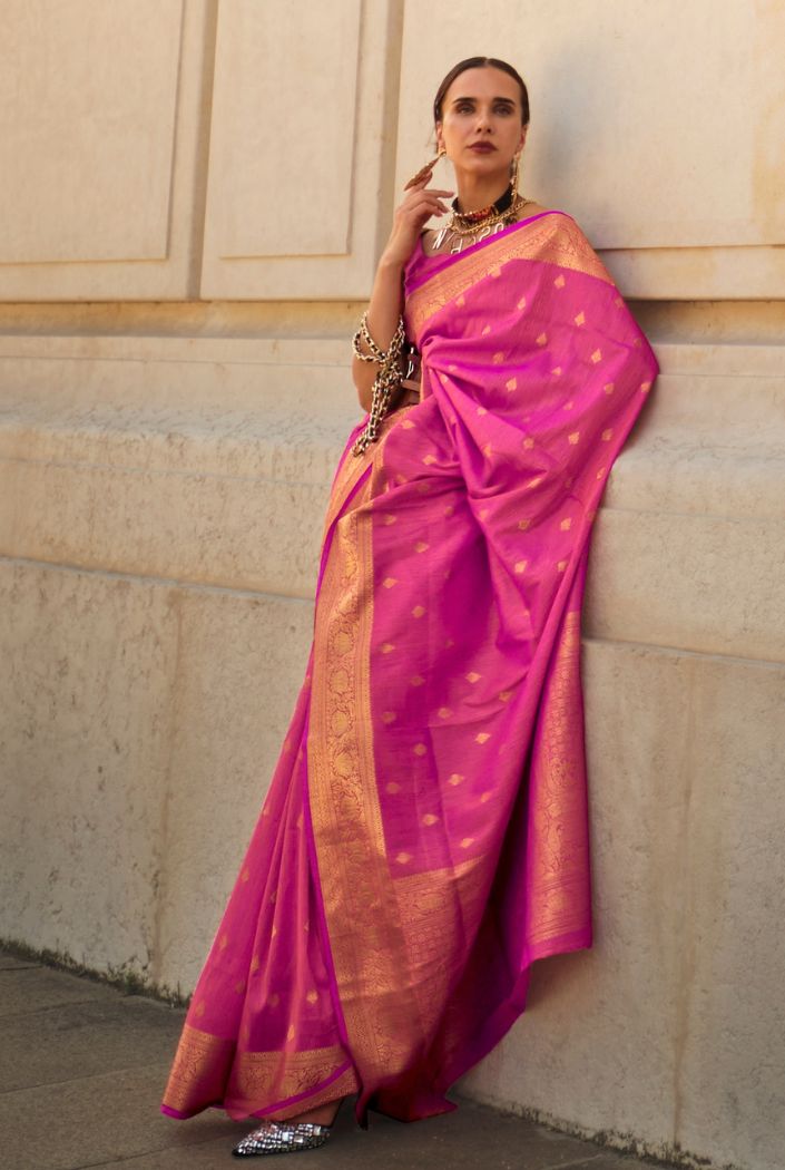 Jazzberry Jam Pink Handloom Khadi Silk Saree