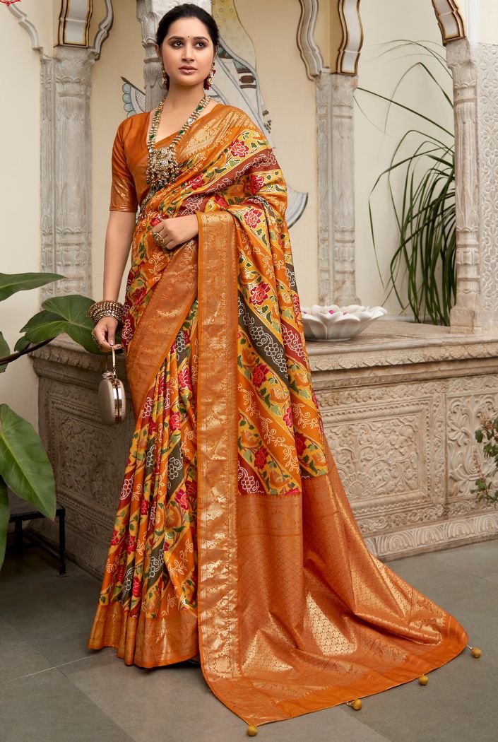 Tuscany Orange Banarasi Patola Silk Saree