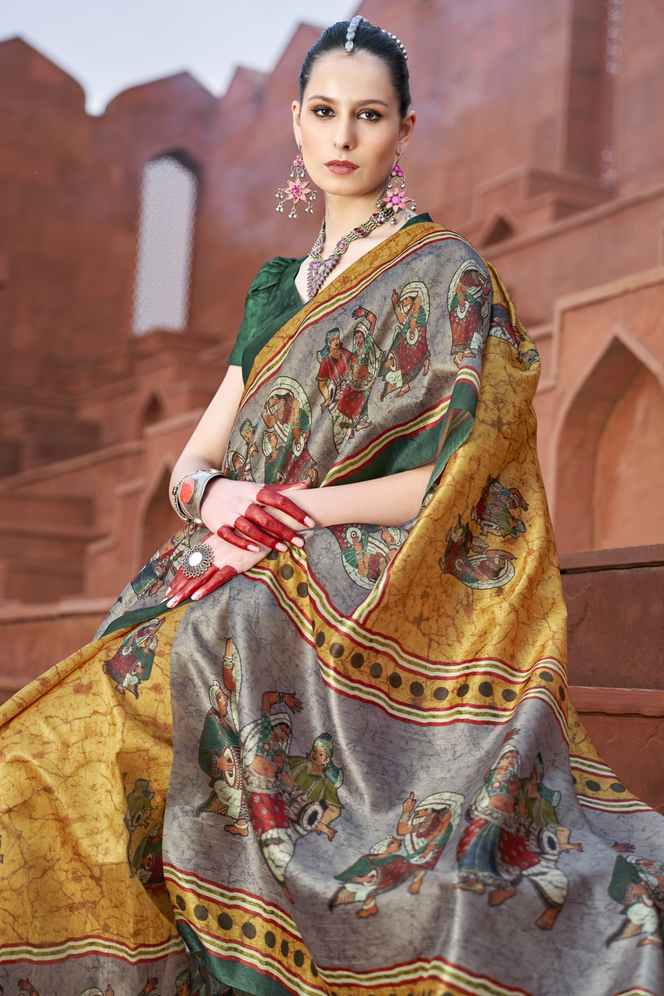 Apache Yellow Handloom Tussar Silk Saree