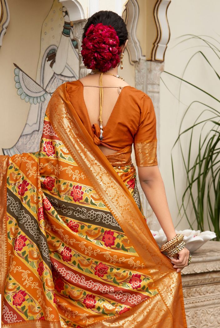 Tuscany Orange Banarasi Patola Silk Saree