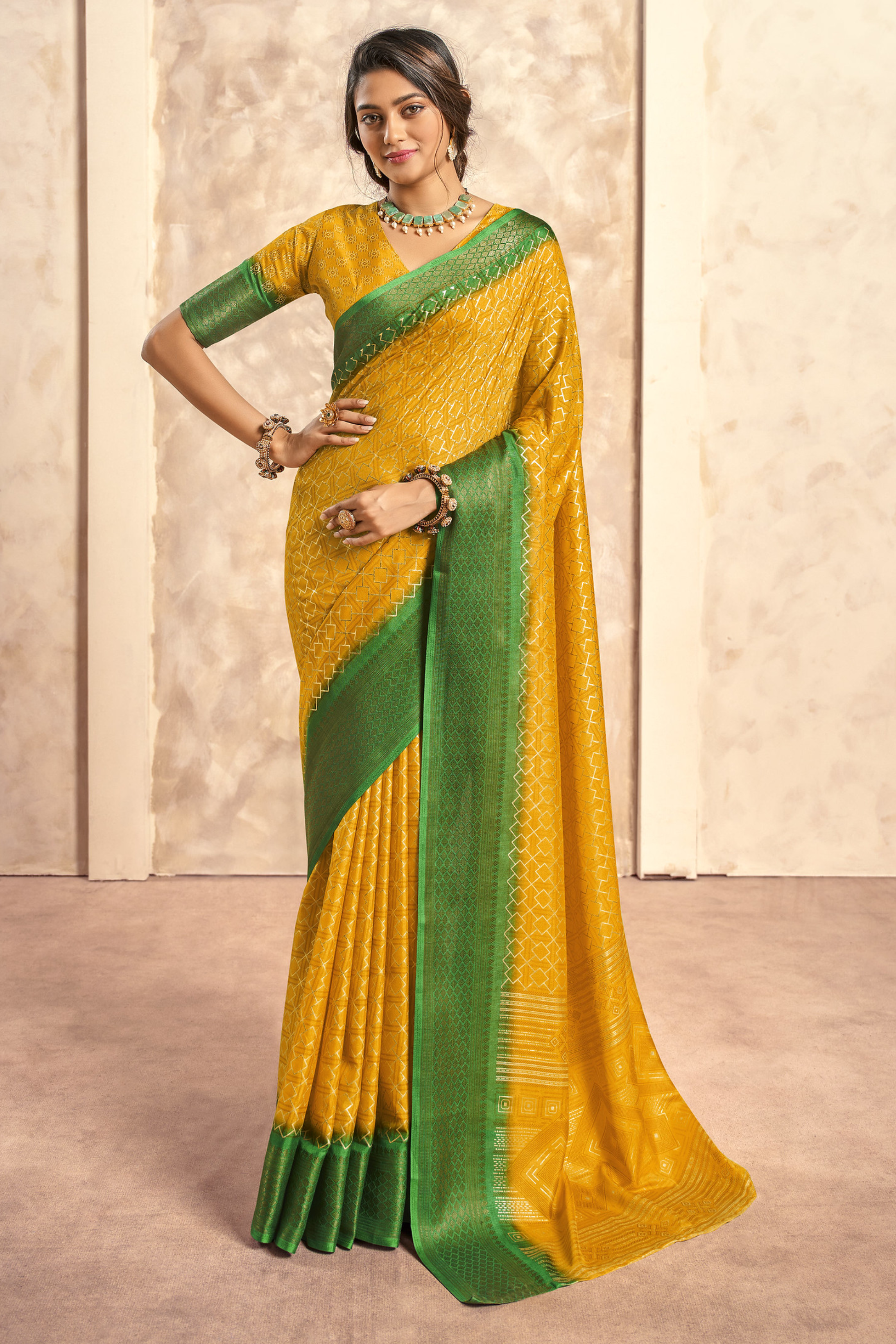 Geebung Yellow Woven Banarasi Celo Silk Saree