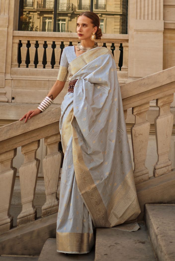 Cadet Grey Banarasi Handloom Khadi Silk Saree