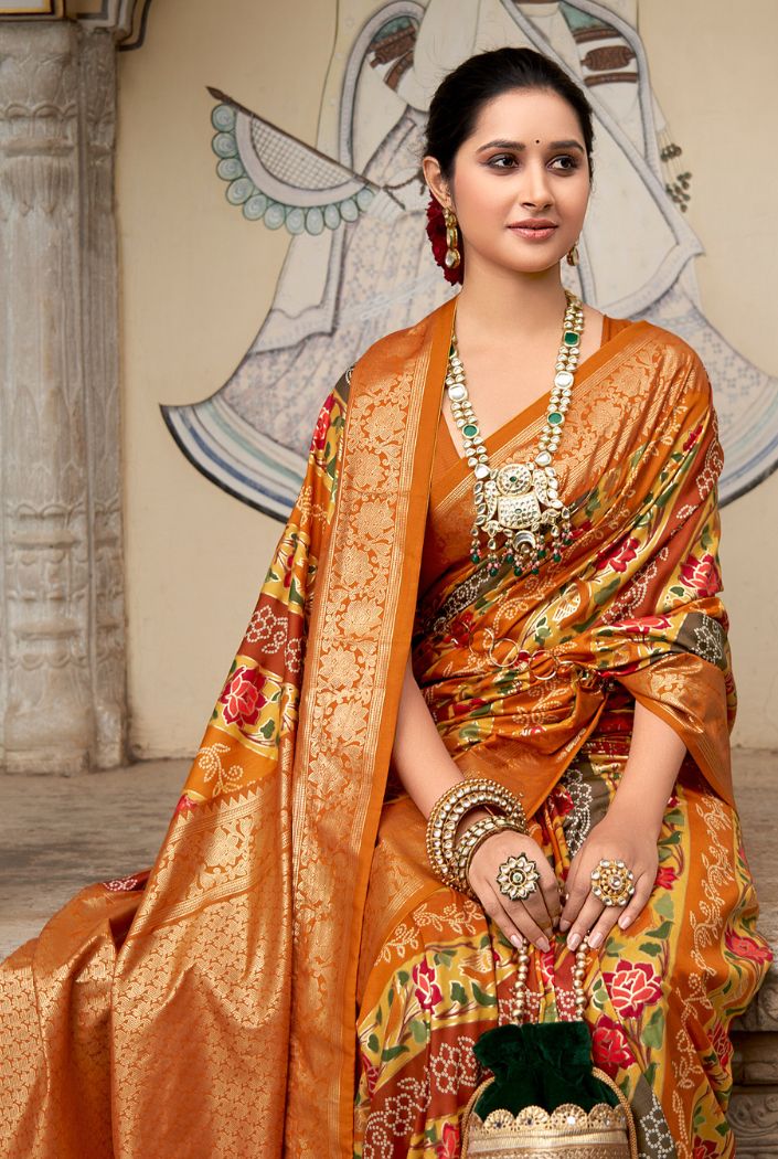 Tuscany Orange Banarasi Patola Silk Saree