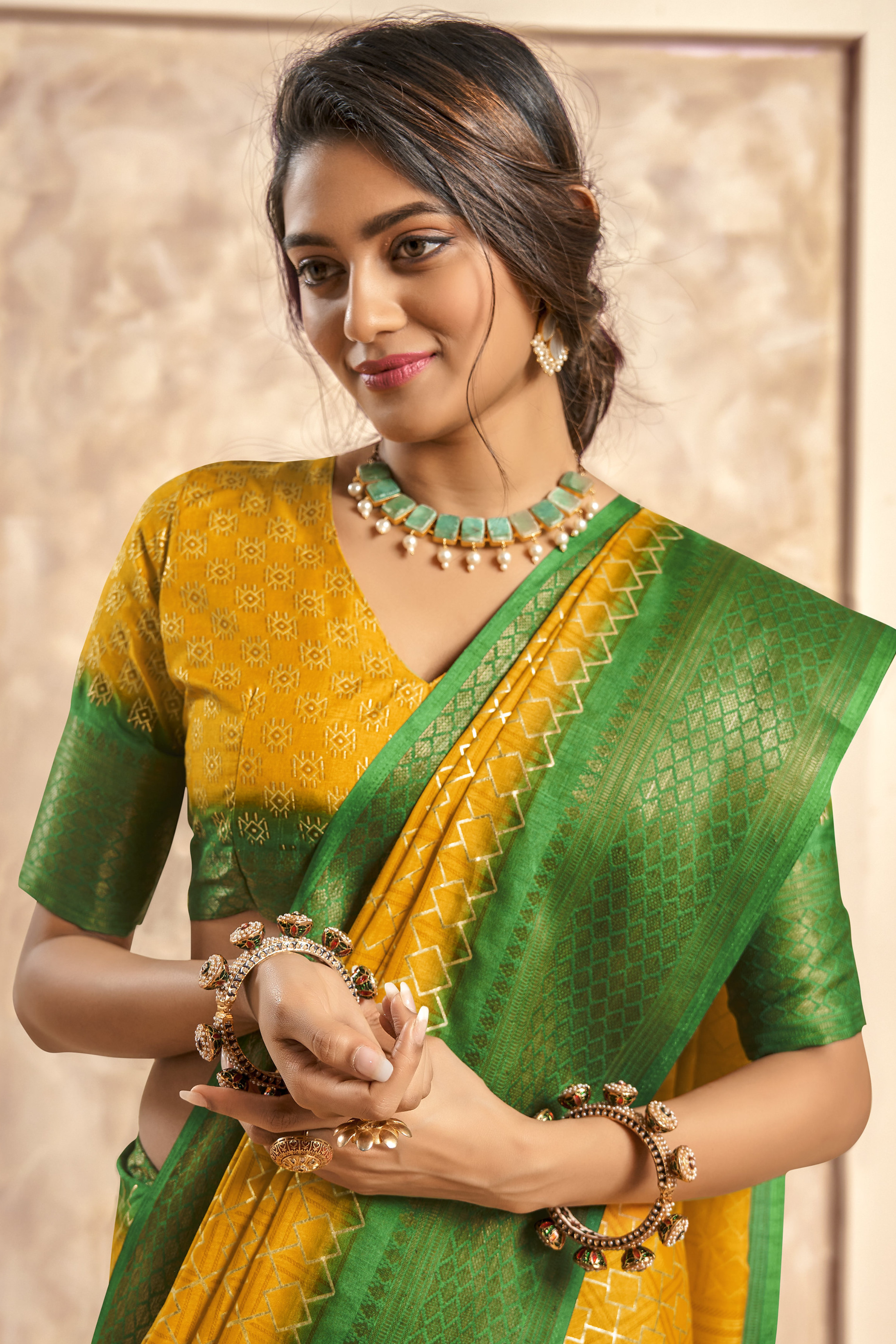 Geebung Yellow Woven Banarasi Celo Silk Saree