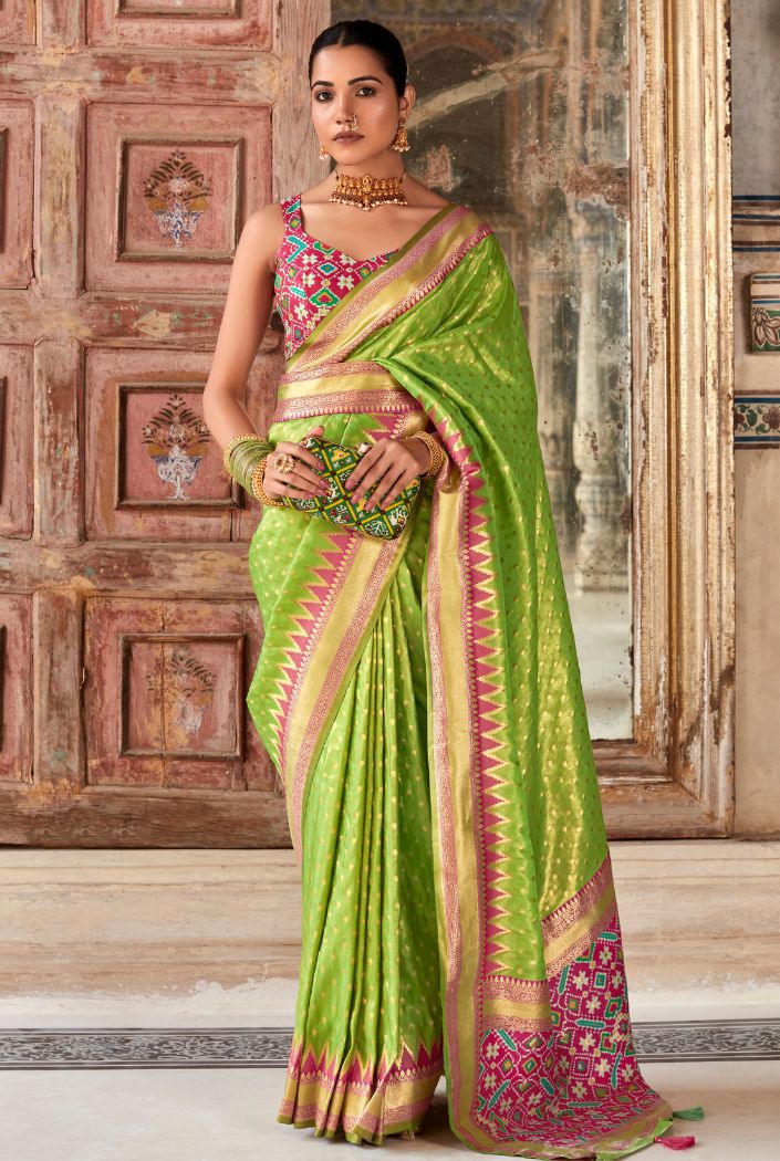 Parrot Green Woven Zari Banarasi Patola Silk Saree