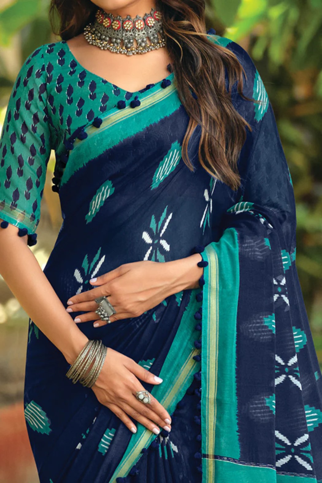 Firefly Blue Mul Mul Cotton Saree