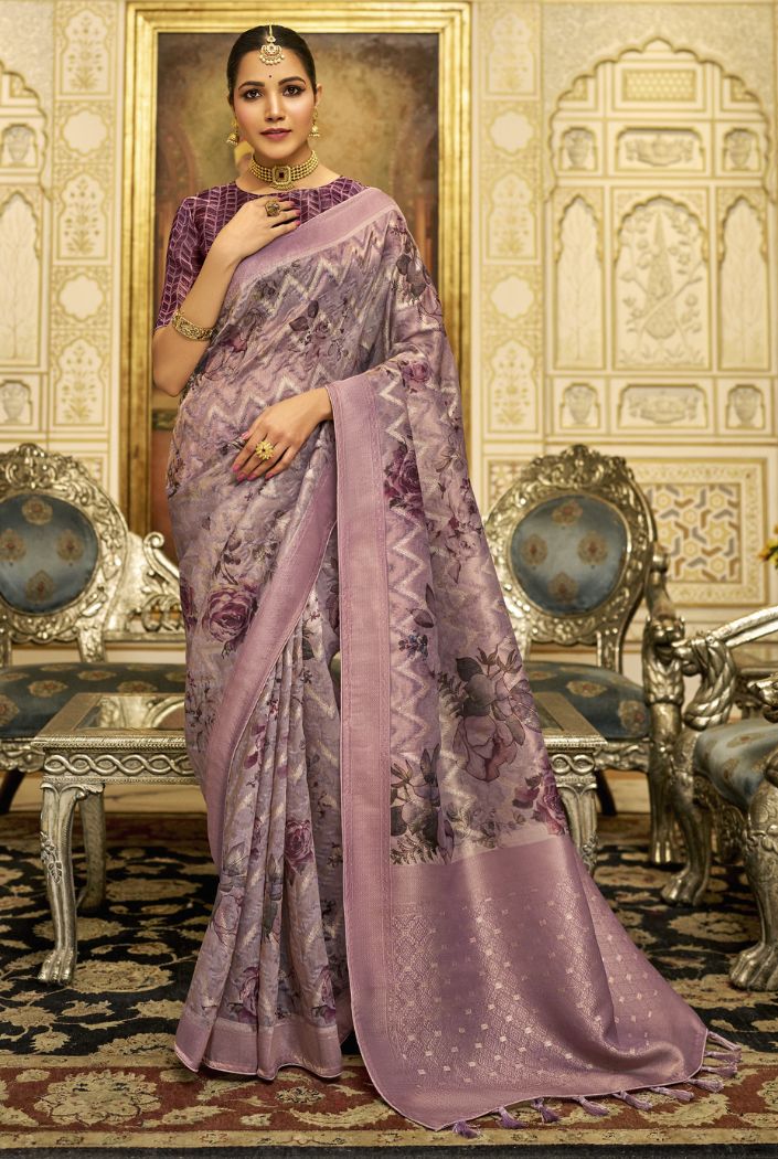 Orchid Pearl Purple Organza Tissue Silk Saree