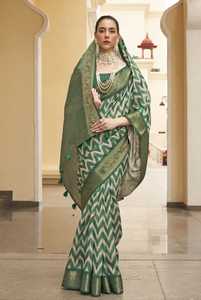 Nandor Green Digital Printed Tussar Silk Saree