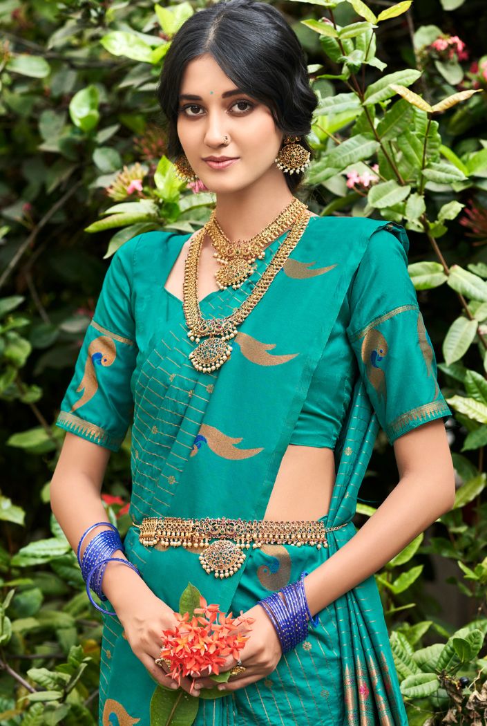 Elf Green Woven Paithani Silk Saree