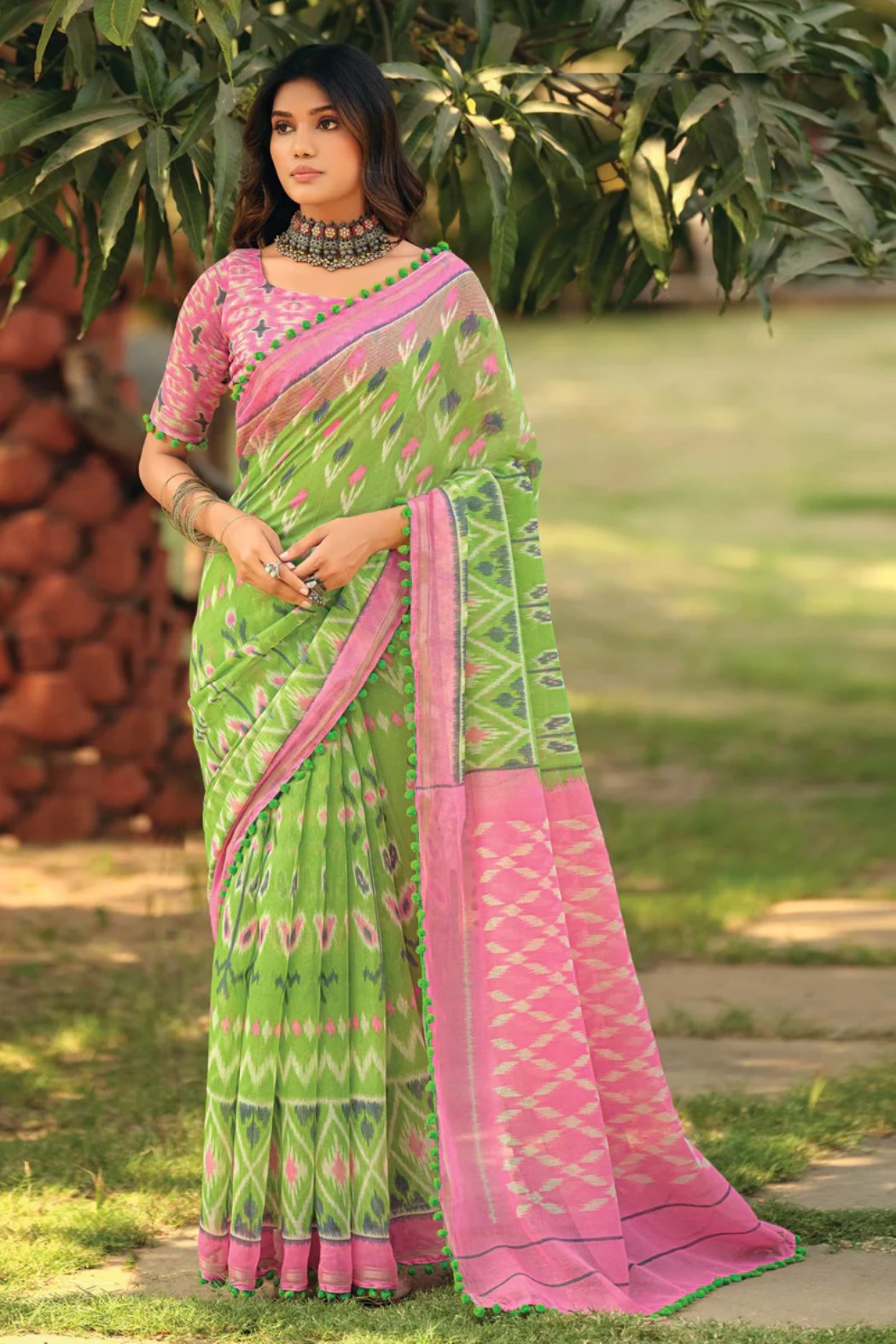 Pista Green Mul Mul Cotton Saree