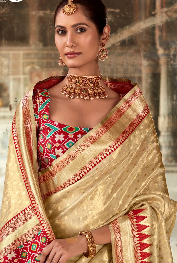 Sand Dollar Golden Woven Zari Banarasi Patola Silk Saree