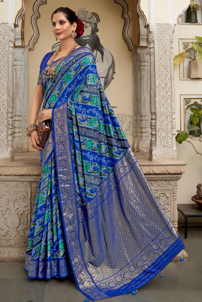 Catalina Blue Banarasi Patola Silk Saree