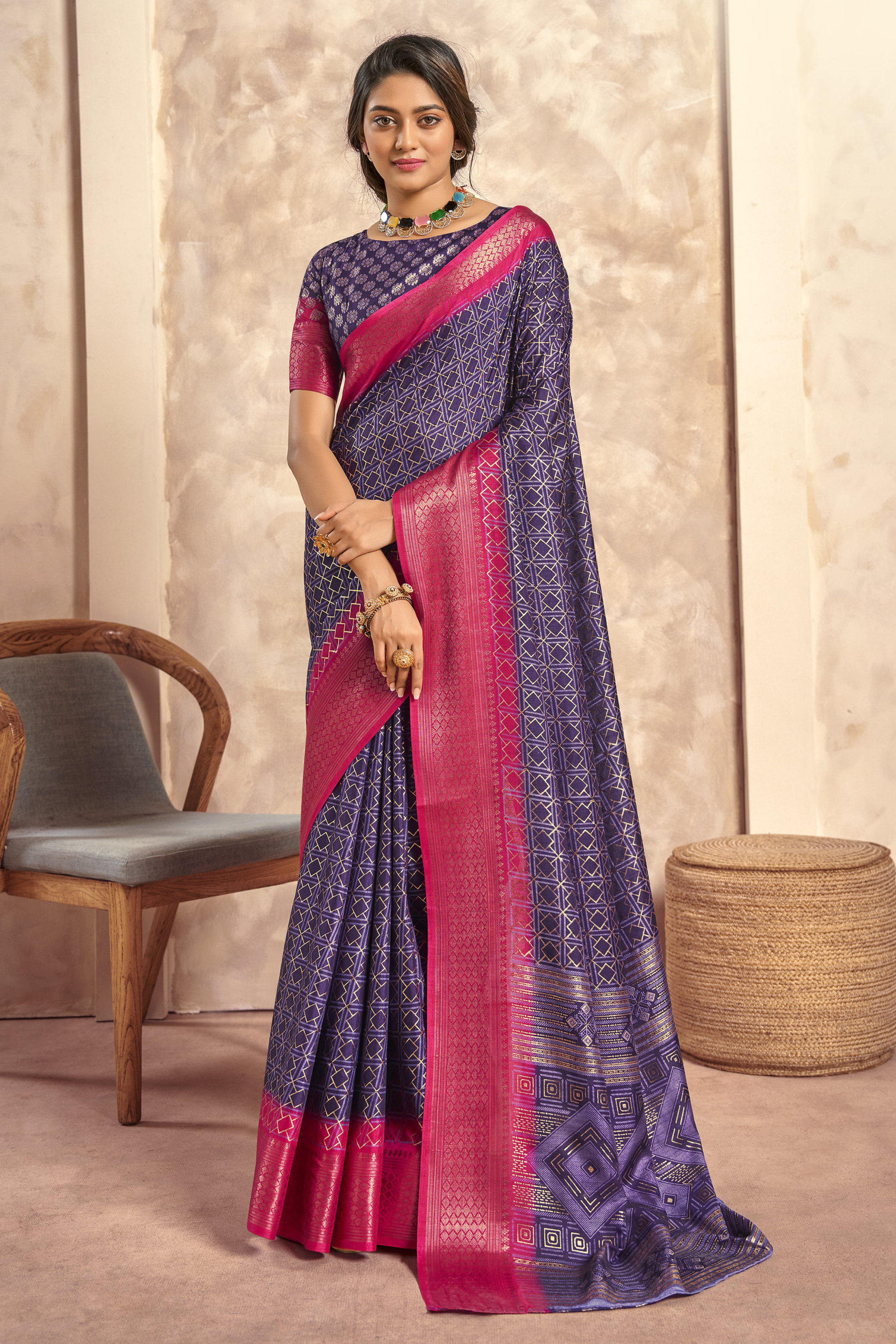 Cyber Grape Purple Woven Banarasi Celo Silk Saree