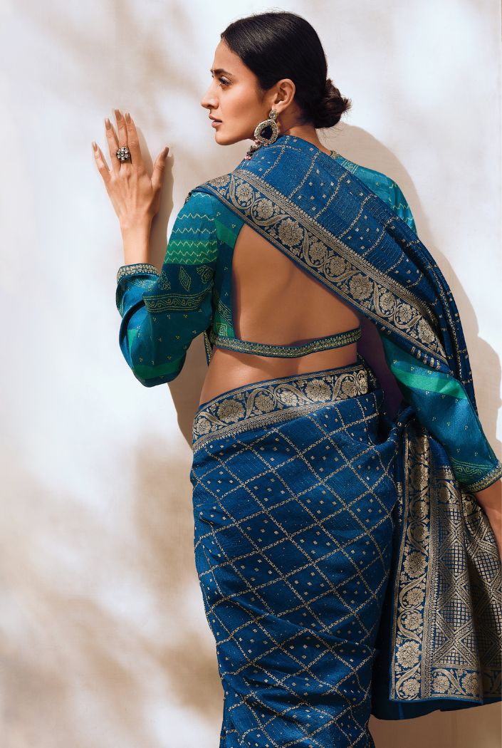 Limed Spruce Blue Designer Banarasi Silk Saree