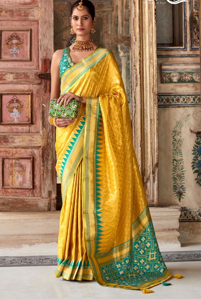 Saffron Yellow Woven Zari Banarasi Patola Silk Saree